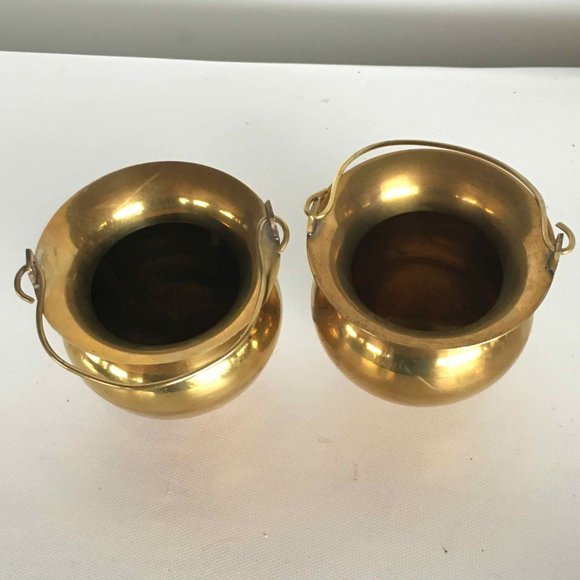 2 x Vintage Small Сopper Сauldrons on Brass Legs with Handle - Picture 3 of 5